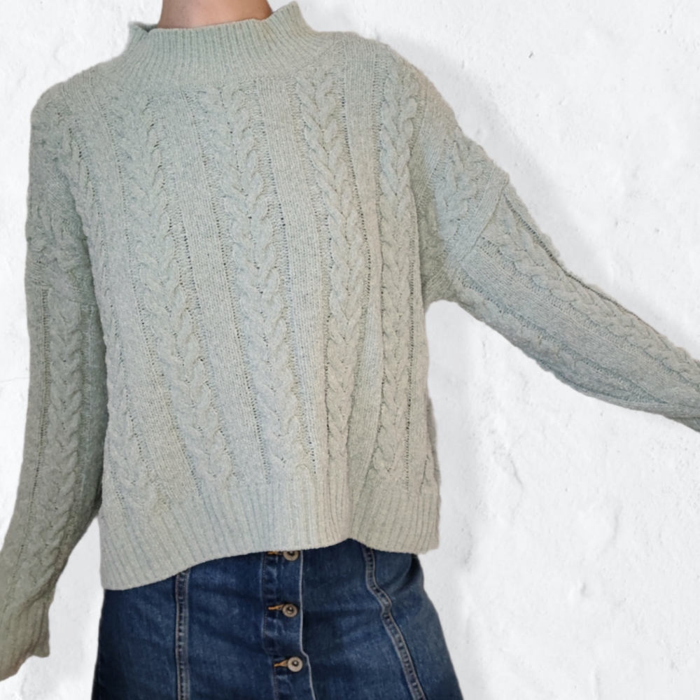 Chunky Cableknit Blue Sweater by Hippie Rose Sz L